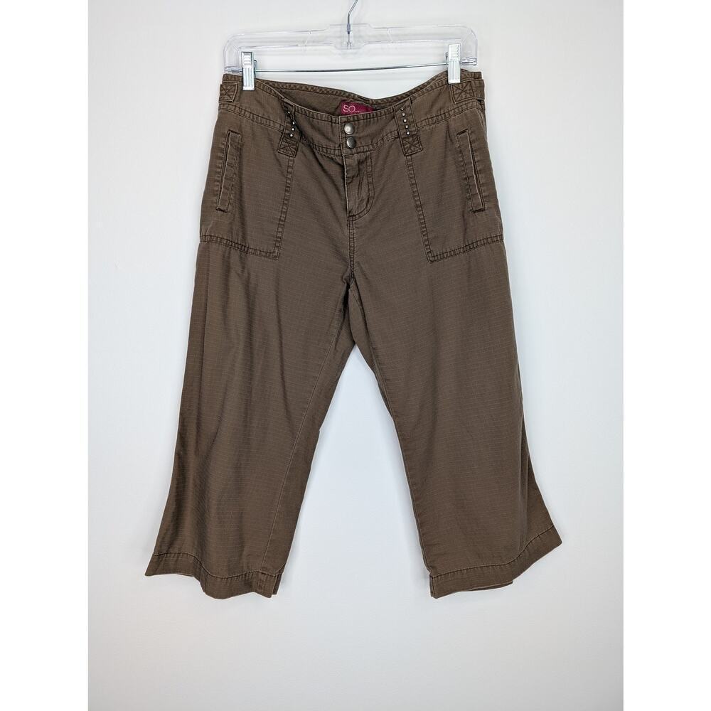 SO Capris Pants Juniors 11 Brown Cropped Studded Pockets Casual Cotton Y2K